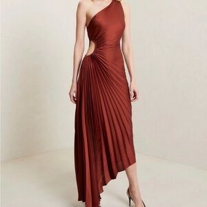 A.L.C. Asymmetrical Rust Pleated Dress